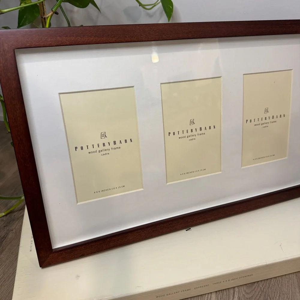 Pottery Barn Wood Gallery Frame Espresso 3 Opening 4x6 Collage Picture Frame NEW